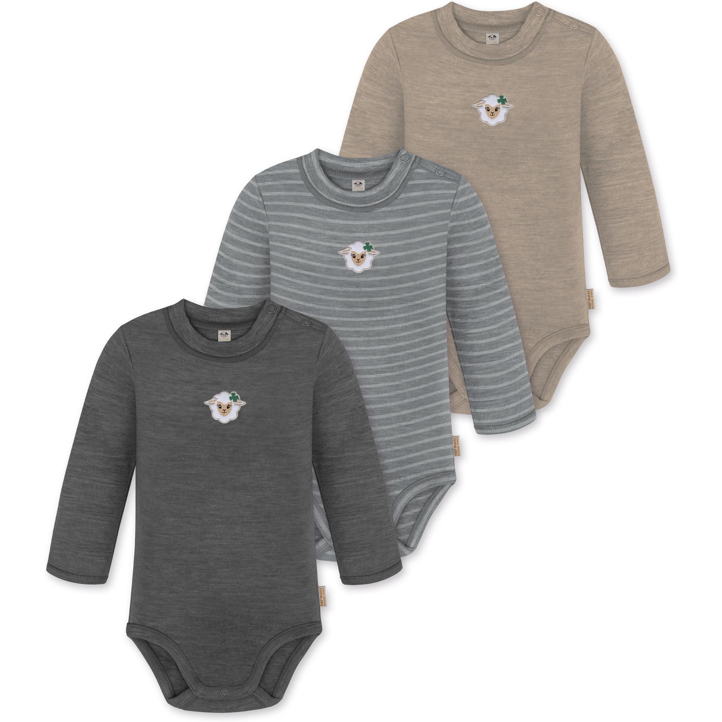 Normani, Herren, Body, 3er Pack Baby Merino Langarmbody „Tuai" - 9403, Beige, (56)