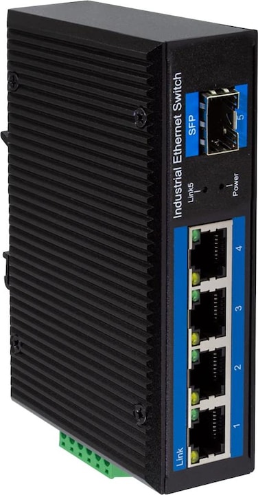 Produktbild LogiLink Industrie Gigabit Ethernet Switch, 4-Port 1000 Mbit/s + 1 Port SFP (5 Ports)