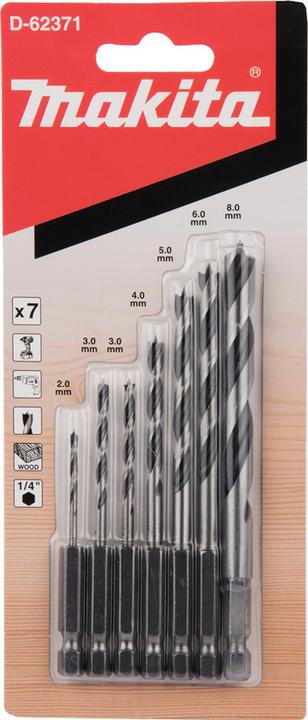 Actual product image Makita Wood drill set 7-piece 1/4 inch (2 mm, 3 mm, 4 mm, 5 mm, 6 mm, 8 mm)