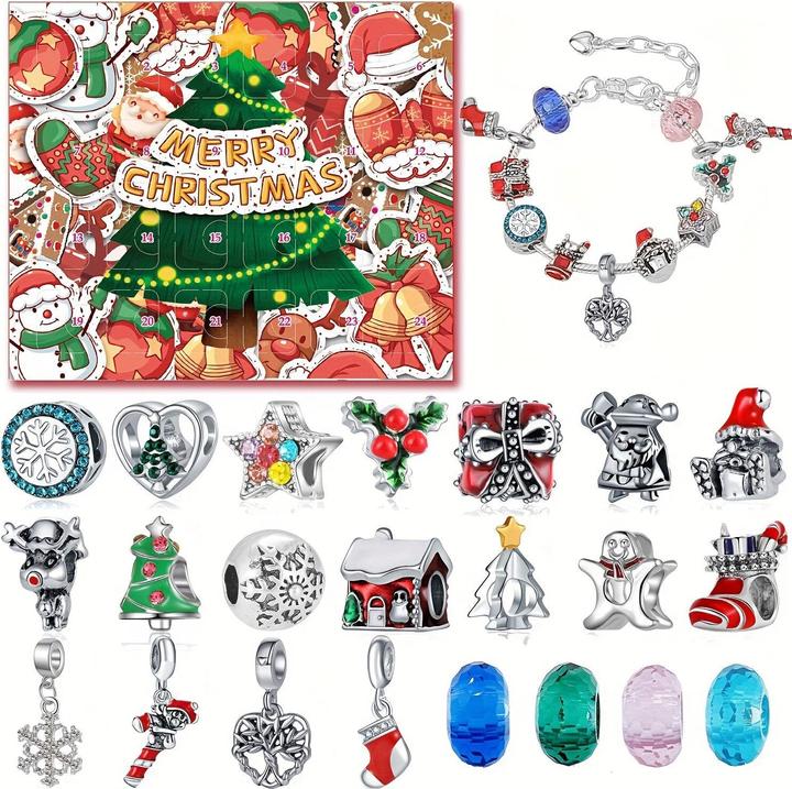 Activity Board 24 Days Christmas Calendar Advent Countdown Surprise Gift, DlY Bead Jewellery MakingKit