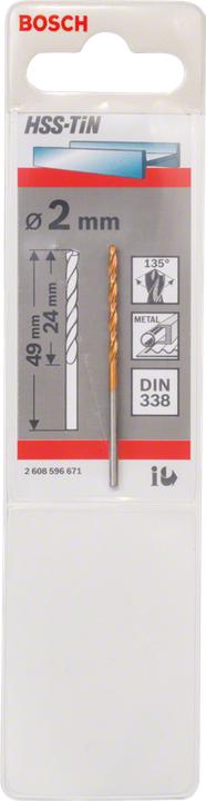 Produktbild Bosch Professional Zubehör Metallbohrer HSS-TiN, DIN 338, 2 x 24 x 49 mm (2 mm)