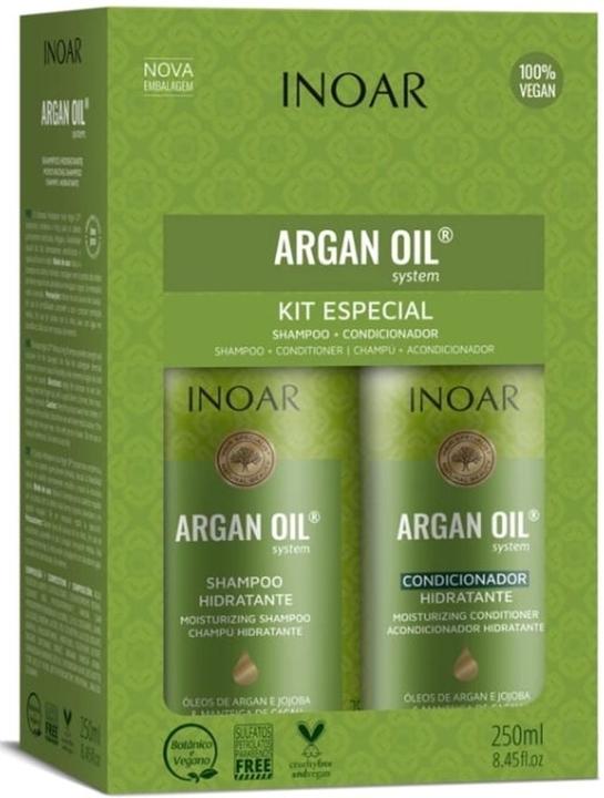 Actual product image Inoar Argan Oil Shampoo and Conditioner for Stressed Hair Types 8.5 Ounces 250 Millilitres (250 ml, Liquid shampoo)