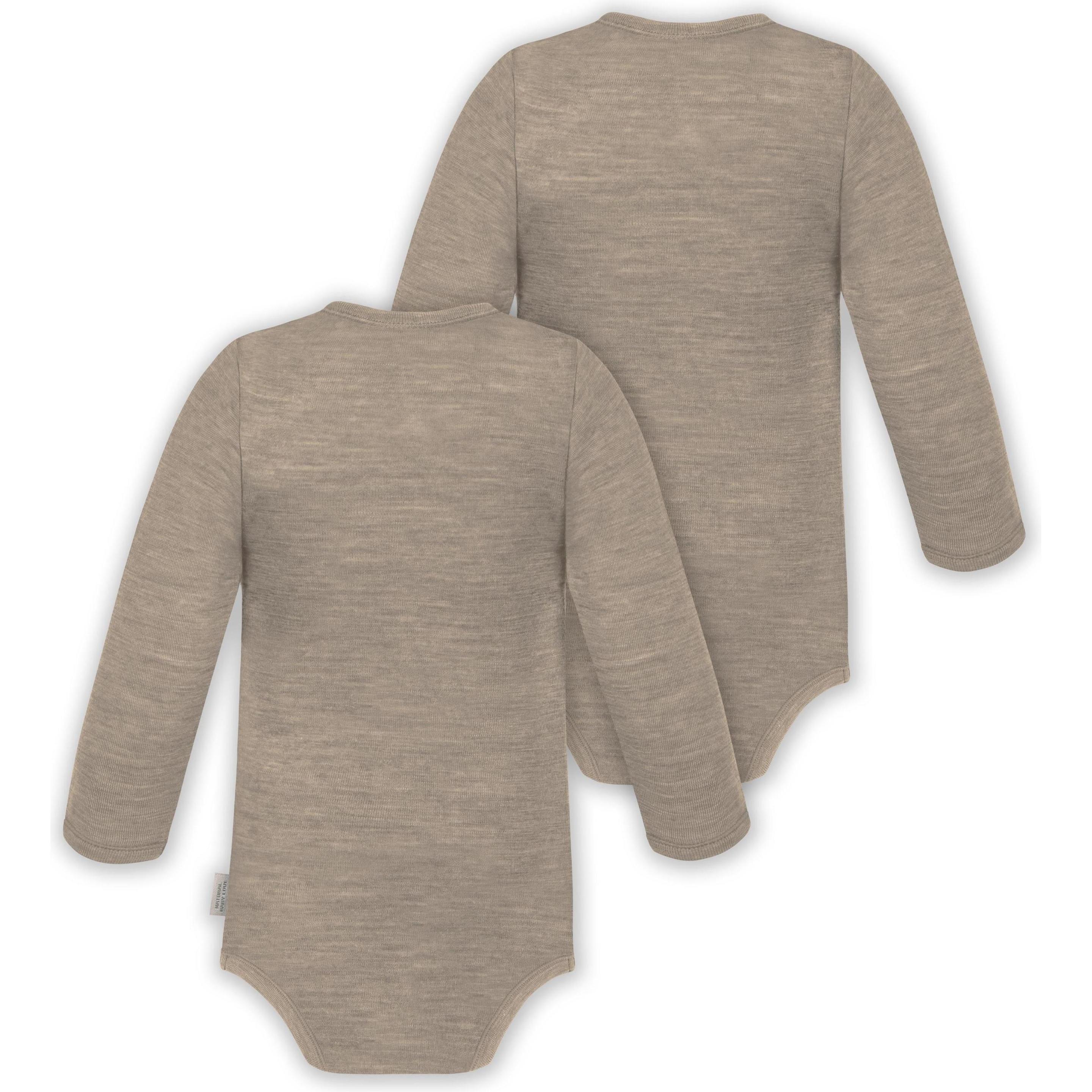 Thumbnail - Normani, Herren, Body, 2er Pack Doppelpack Baby-Body Merino Wickelbody Bodysuit Langarm - 9343, Beige, (74)