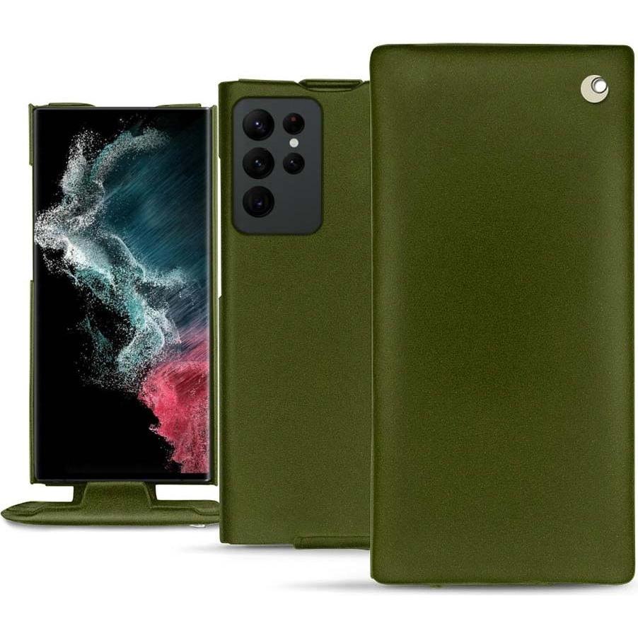 Noreve Lederschutzhülle vertikal (Samsung Galaxy S22 Ultra (5G)), Smartphone Hülle, Grün