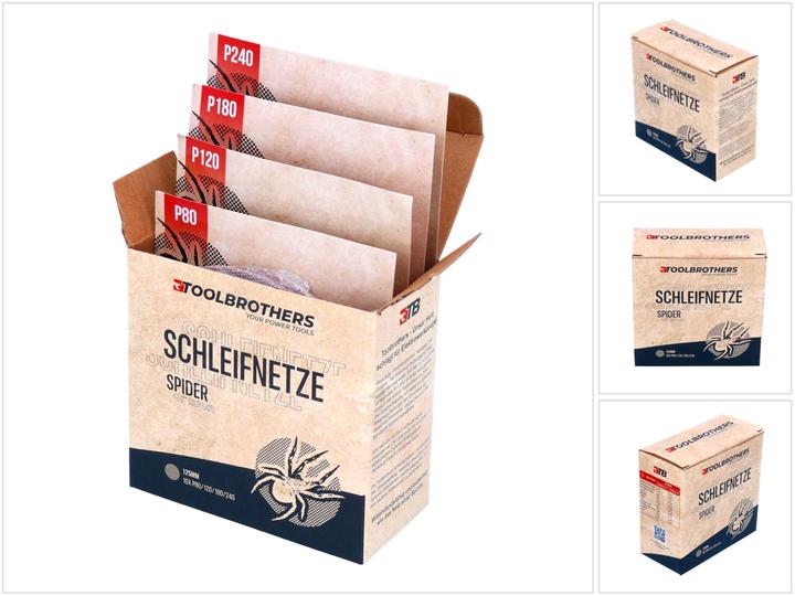 Produktbild Tool Brothers Toolbrothers SPIDER Schleifset Netz Schleifmittel Schleifnetze 125 mm Klett je 10x P80 / P120 / (P120, P180, P240, P80)