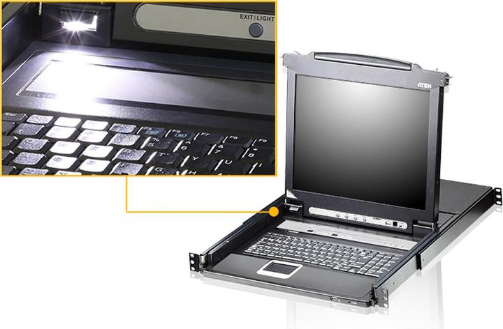 Actual product image Aten CL5708MW IT KVM switch 8-port 17.3" LCD SingleRail (PS/2-USB VGA) IT layout