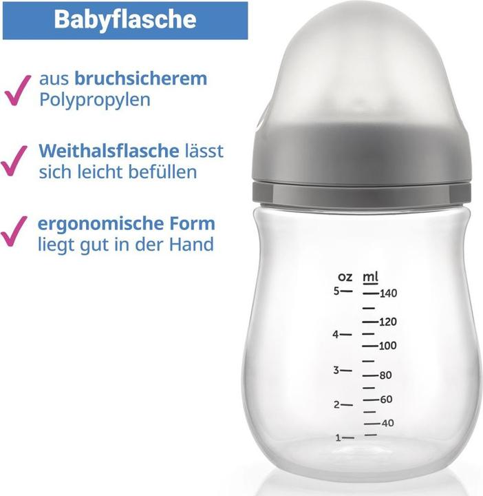 Produktbild MiaMia Babyflaschen PP-Flasche 2er Pack 140 ml + Silikon-Trinksauger (140 ml)