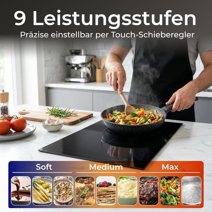 Produktbild KLAMER Induktionskochfeld 30 cm, 2 Zonen mit 1 Flexzone, 3500 Watt, Boost Funktion, 9 Leistungs… (51.90 cm, Induktionskochfeld)