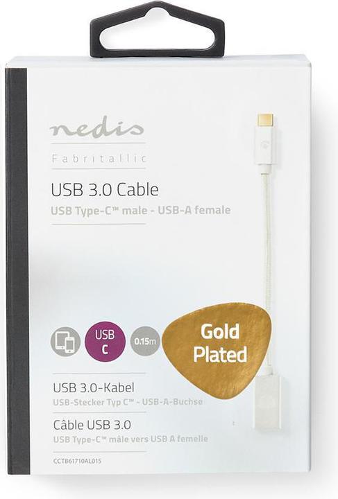 Image du produit Nedis Adaptateur USB USB 3.2 Gen 1 USB-C mâle USB-A femelle 5 Gbps 0.20 m rond Plaqué or Tressé/N (0.15 m, USB 3.2 Gen 1)