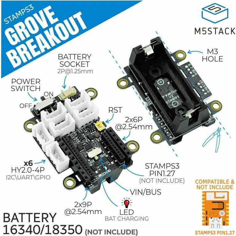 Thumbnail - M5Stack M5StampS3 GroveBreakOut, Entwicklungsboard + Kit