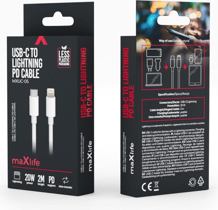 Produktbild Maxlife USB C – Lightning (2 m, USB 3.2 Gen 1, 20 W)