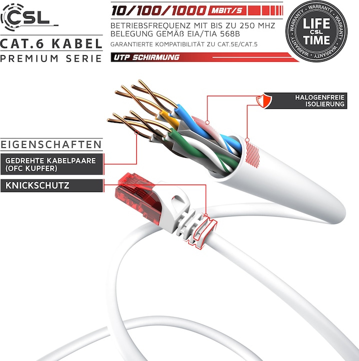 Image du produit CSL CAT.6 network cable - Ethernet Gigabit Lan cable RJ45 - patch cable - comp. CAT.5 CAT.6 CAT.7 CAT.8 (UTP, CAT6, 30 m)