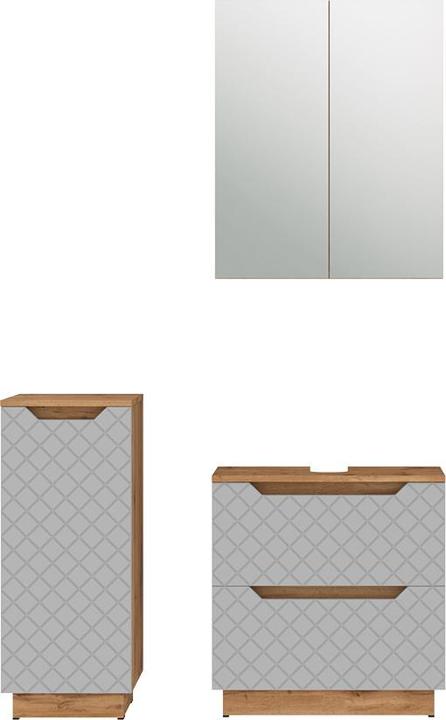 Produktbild Vicco Badmöbel-Set Lotta, Eiche/Grau mit Kachelstruktur, 3 Teile
