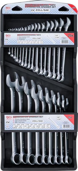 Actual product image BGS Combination Spanner Set Inch Sizes 1/4" - 1.1/4" 25 pcs. (11/32", 9/16", 19/32", 5/8", 9/32", 15/16", 3/8", 5/16", 7/8", 13/16", 3/4", 1/4", 1/2", 11/16", 7/16", 1", 25/32")