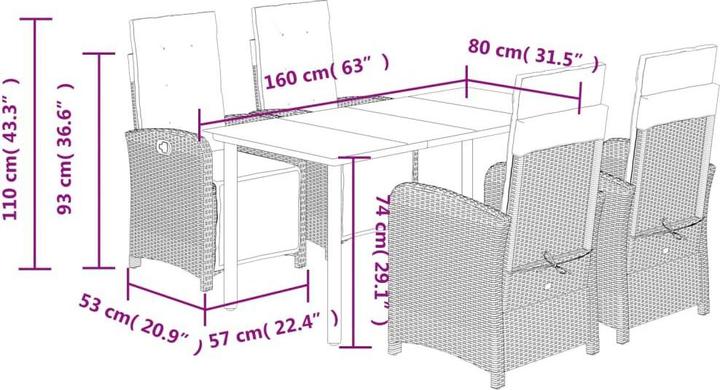 Produktbild vidaXL Garten Essgruppe (160 x 80 x 74 cm)