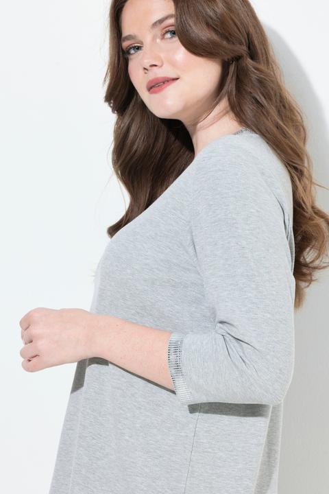 Actual product image Ulla Popken Silver Trim 3/4 Sleeve Tee (58)