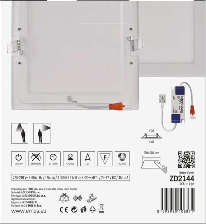 Produktbild Emos LED-Einbauleuchte NEXXO, quadratisch, weiss, 18W, warmweiss (1500 lm)