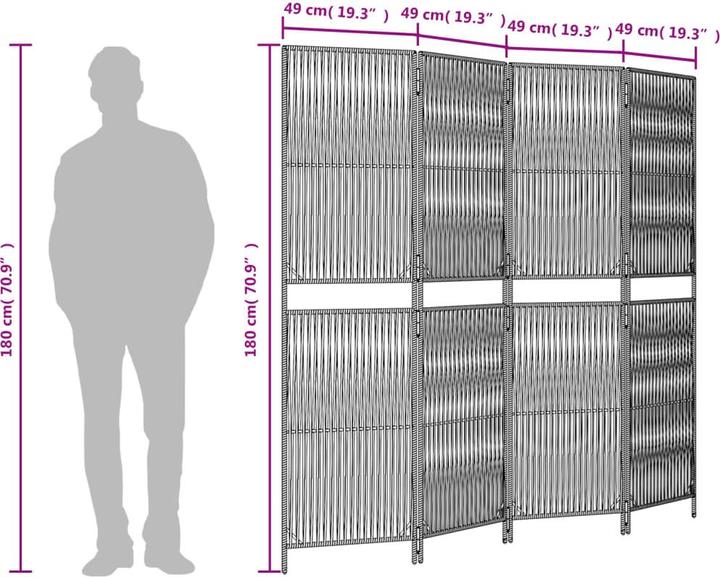 Produktbild vidaXL Paravent 4-tlg. Grau Poly Rattan,Farbe: Grau,Material: Poly
