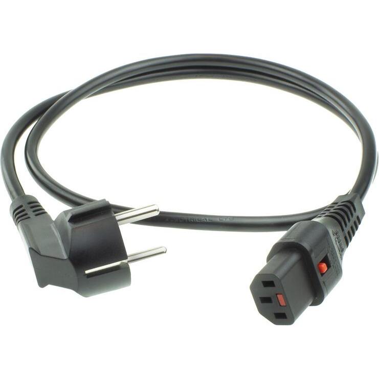 Thumbnail - ACT Powercord CEE 7/7 male (angled) - C13 IEC Lock black 2 m, EL182S, 5-Pack (2 m), Stromkabel
