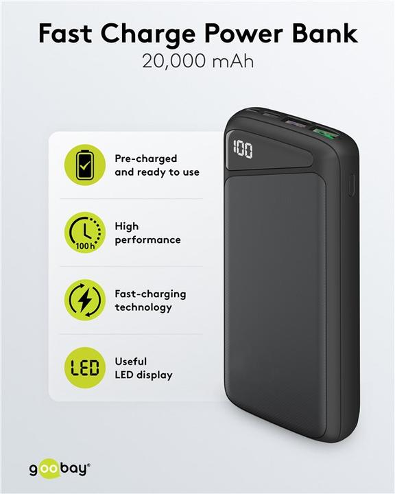 Actual product image Goobay Powerbank 53939 20000 mAh Black (20000 mAh, 22.50 W, 18 Wh)