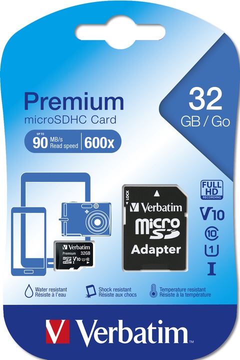 Image du produit Verbatim Carte Micro SDHC classe 10 (32 Go, microSDHC, U1, UHS-I)