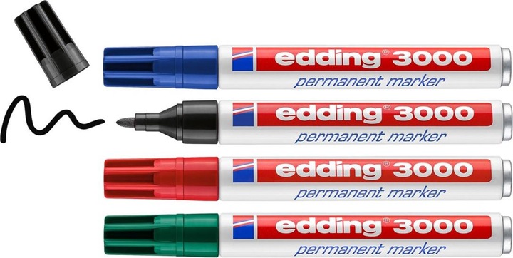 Produktbild Edding 3000 Permanentmarker farbsortiert 1,5 - 3,0 mm, 4 St. (Sortiert, 3 mm, 4 x)