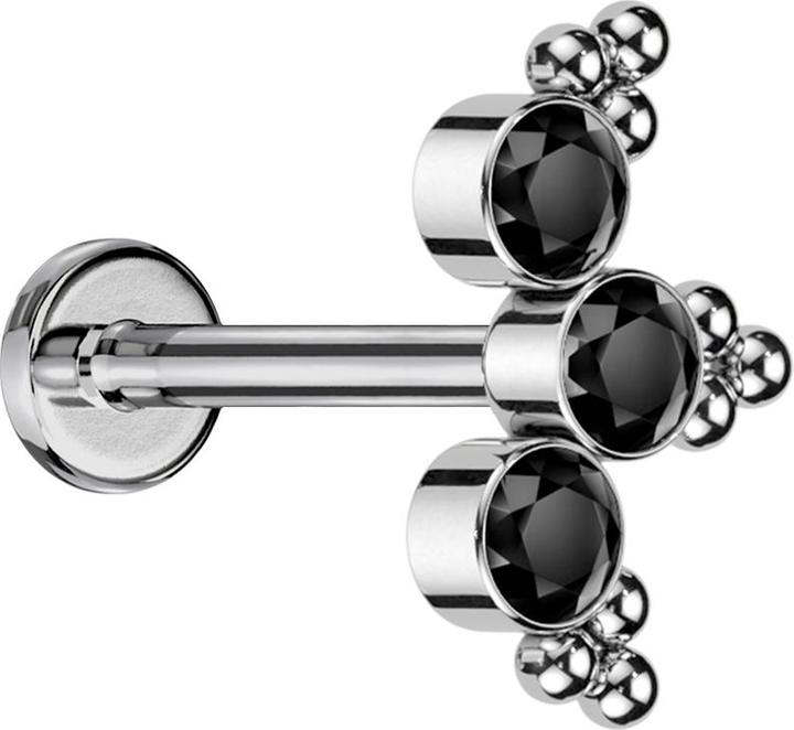 Immagine prodotto Star Piercing Micro Threadless Labret argento perline triangolari tre cristalli nero (senza ottone, Titanio)