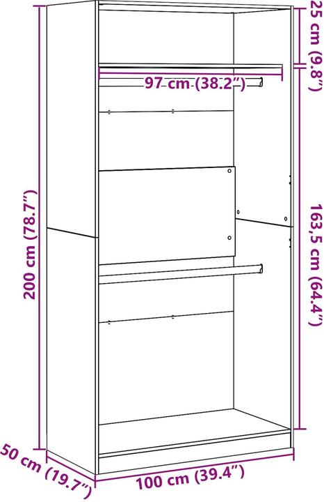 Produktbild vidaXL Schwarzer Eichenkleiderschrank - 100x50x200 cm (100 x 50 x 200 cm)