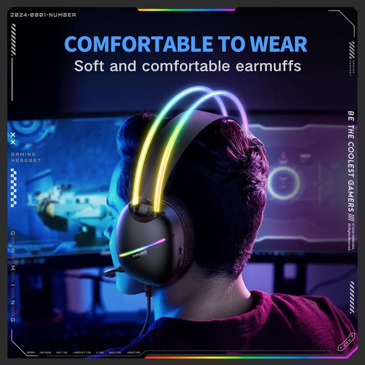 Actual product image PhoneLook ONIKUMA Gaming-Headset mit RGB-LED USB-C und HD-Mikrofon für PC und PS (Cable, Wireless)