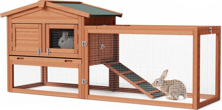 Wiltec XXL rabbit hutch 1560x520x680mm free-range enclosure Rabbit cage Small animal hutch