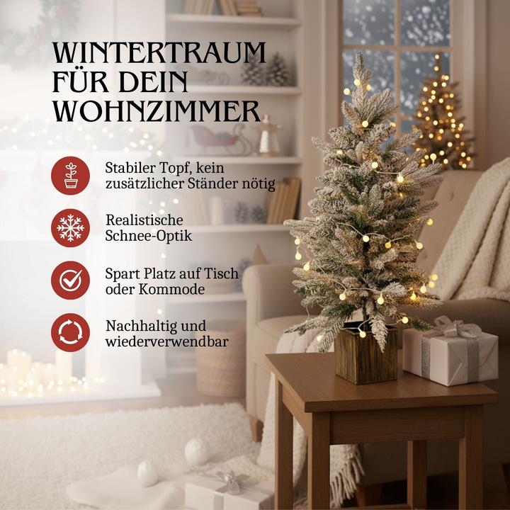 Immagine prodotto Hermex Weihnachtsbaum 90cm mit Schnee und LED Kunsttanne Tisch-Christbaum (90 cm)