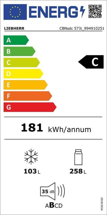 Energy Label Liebherr CBNsdc573i-22 Plus BioFresh NoFrost (360 l)