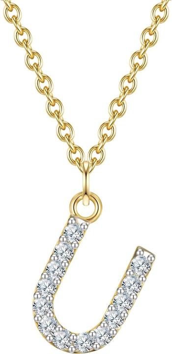Immagine prodotto Glanzstücke München Lettera U da donna in argento sterling con zirconi in oro giallo 45,0 cm di catena base + 5,0 cm di (Argento 925 placcato oro giallo 14 carati, 40 - 45 cm)