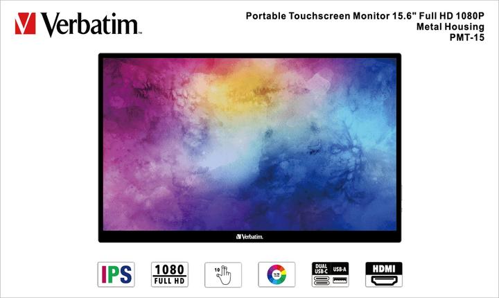 Actual product image Verbatim PMT-15 Portable Touchscreen Monitor 15.6" Full HD 1080p Metal Housing (1920 x 1080 pixels, 15.60")