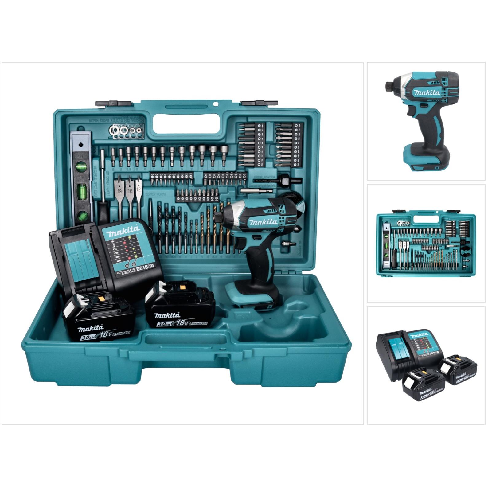 Makita, Bohrmaschine + Akkuschrauber, DTD 152 SF2X5 Akku Schlagschrauber 18 V 165 Nm + 2x Akku 3,0 Ah + Ladegerät + 101 ...