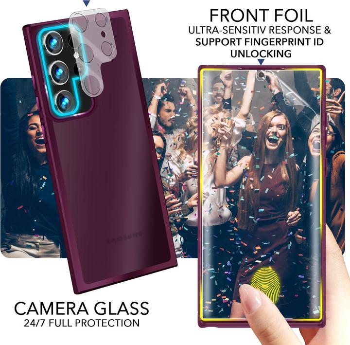 Immagine prodotto Nalia Cover ibrida semitrasparente con 2x vetro di protezione del display e 2x vetro della fotocamera (Samsung Galaxy S23 Ultra)