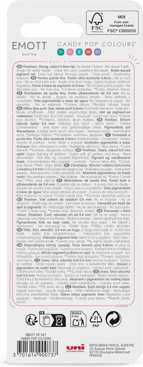 Produktbild Uni-ball Emott Fineliner Set 5 Stk Candy Pop (Hellblau, hellrosa, Hellviolett, Korallenrosa, Smaragdgrün, 5x)