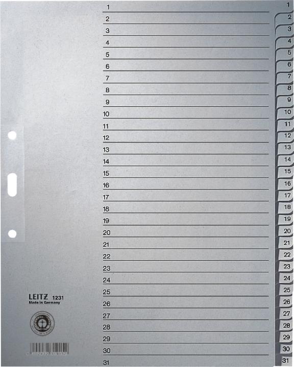 Nutritional values and ingredients Leitz Folder index 1231 full format, extra width 1-31 grey 31-piece, 10 sets