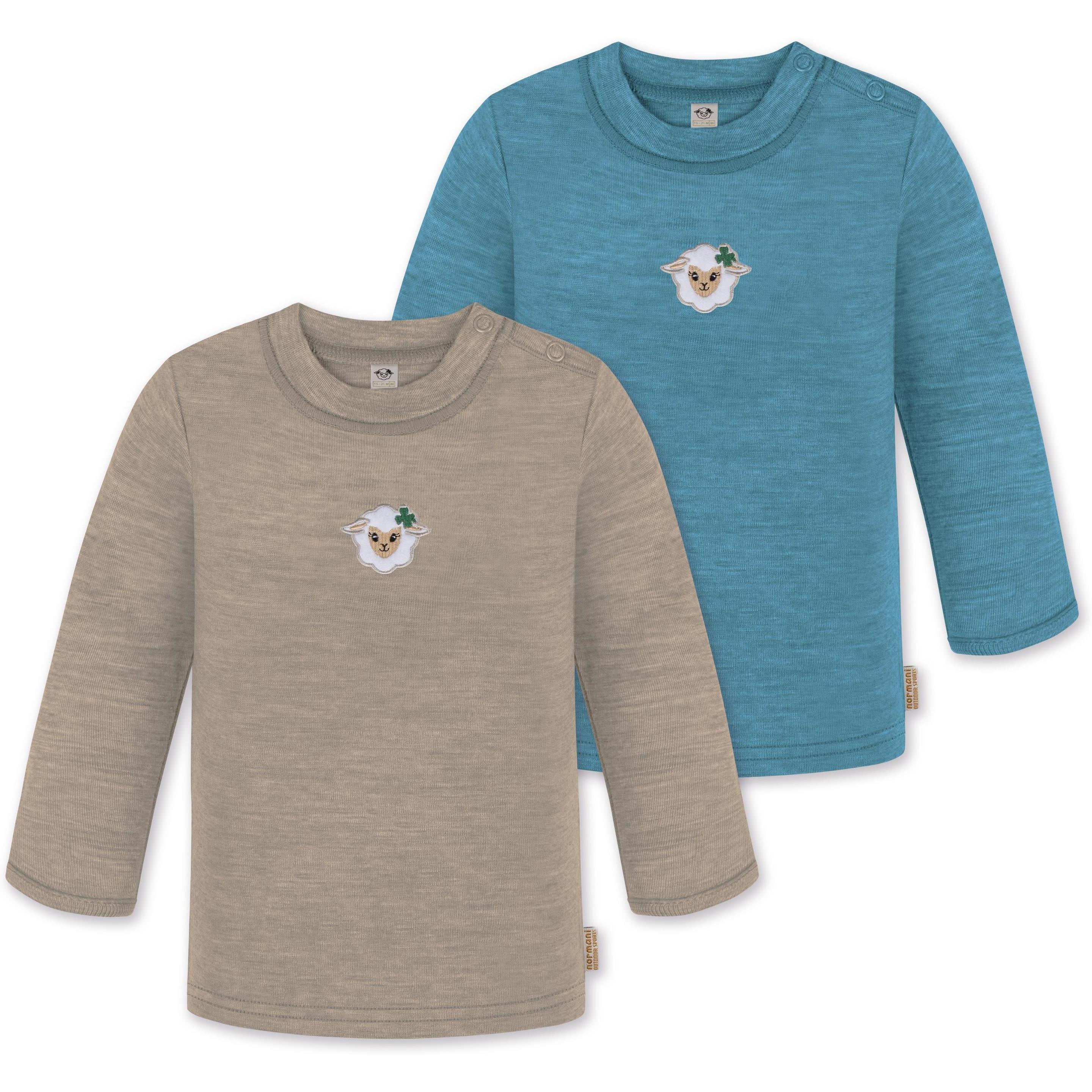 Normani, Herren, Body, 2er Pack Baby Merino Longsleeve „Taupo" - 9473, Beige, (92)