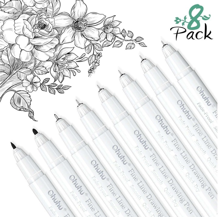 Produktbild Ohuhu Fineliner-Zeichenstifte (Schwarz, Weiss, 8 x)