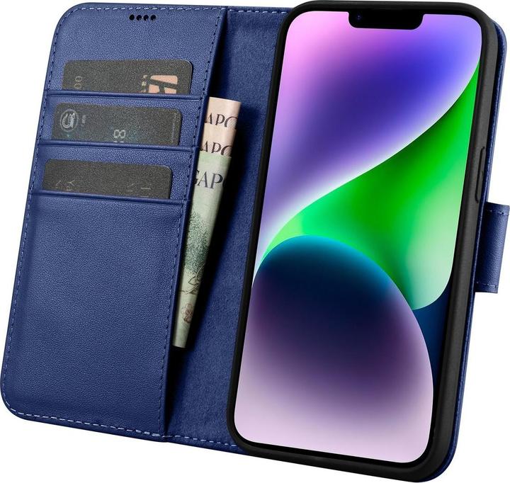 Actual product image iCarer magazine wallet case 2 in1 cover iPhone 14 Plus Anti-RFID leather Blue flip case (WMI14220727-BU) (Apple iPhone 14 Plus)