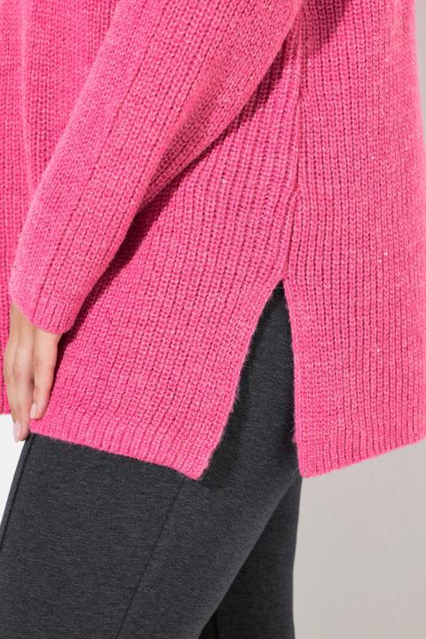 Produktbild Ulla Popken Pullover, Rippstrick, Pailletten, V-Ausschnitt, Langarm (62)