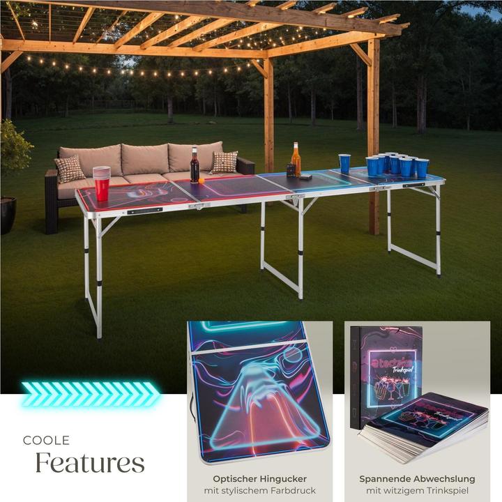 Image du produit tectake Table de beer pong BEER WARS I avec éclairage LED et jeu de cartes