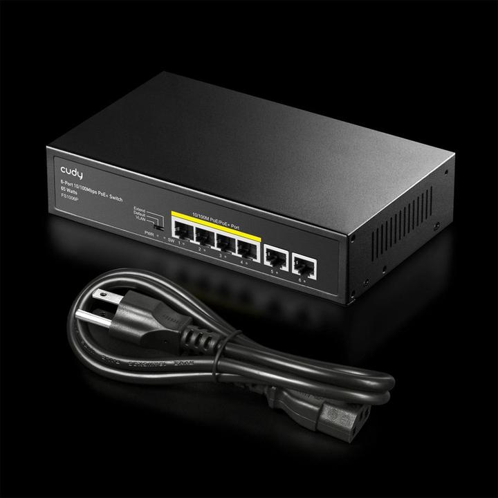 Actual product image Cudy FS1006P network switch Fast Ethernet (10/100) Power over Ethernet (PoE) Black (6 ports)
