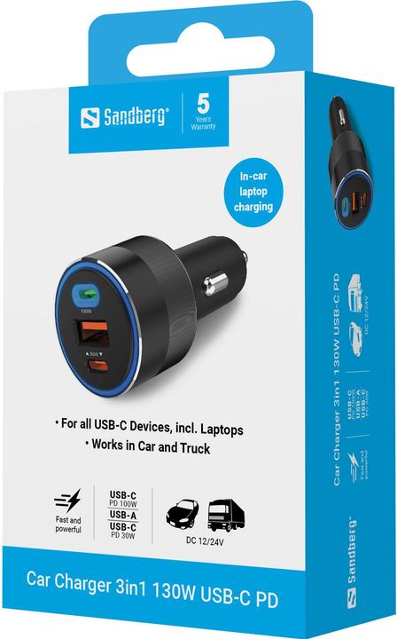 Produktbild Sandberg Car Charger 3in1 130W USB-C PD
