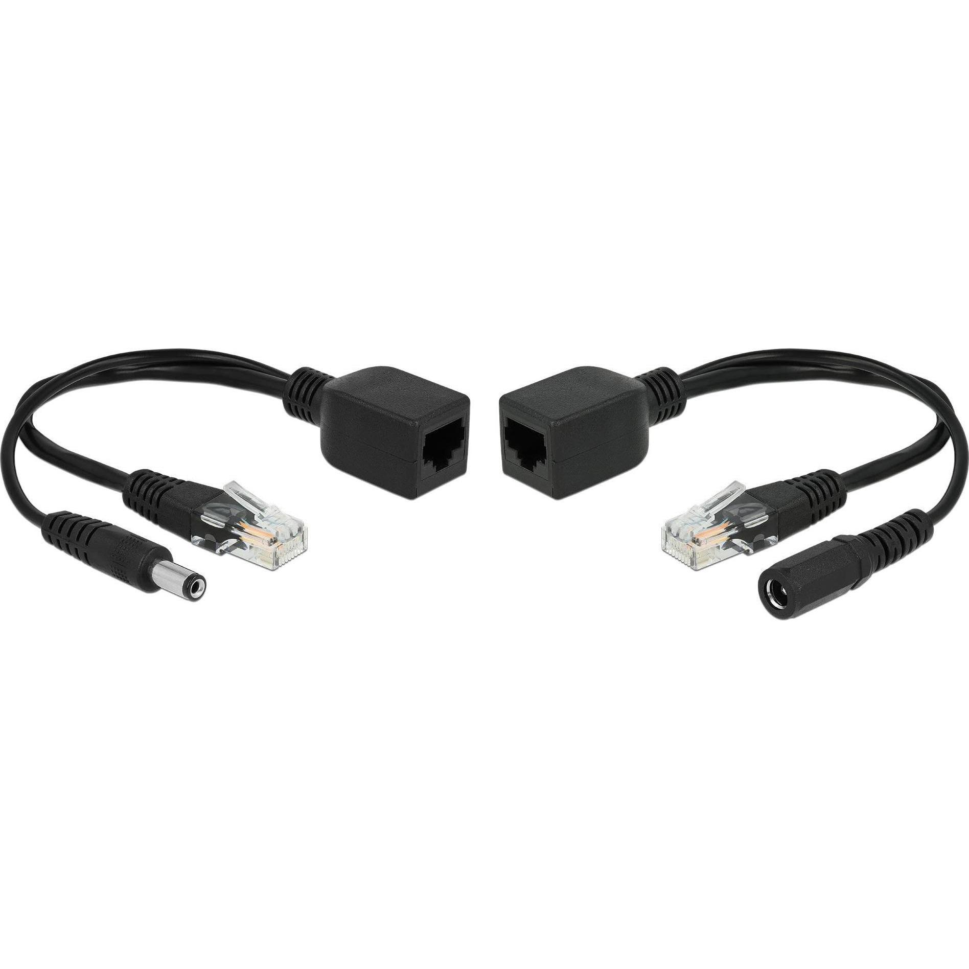 Delock PoE Converter 9-57V passiv Set, 100Mbps, DC 5,5 x 2,5mm (802.3af (PoE), 45.60 W), PoE Injector