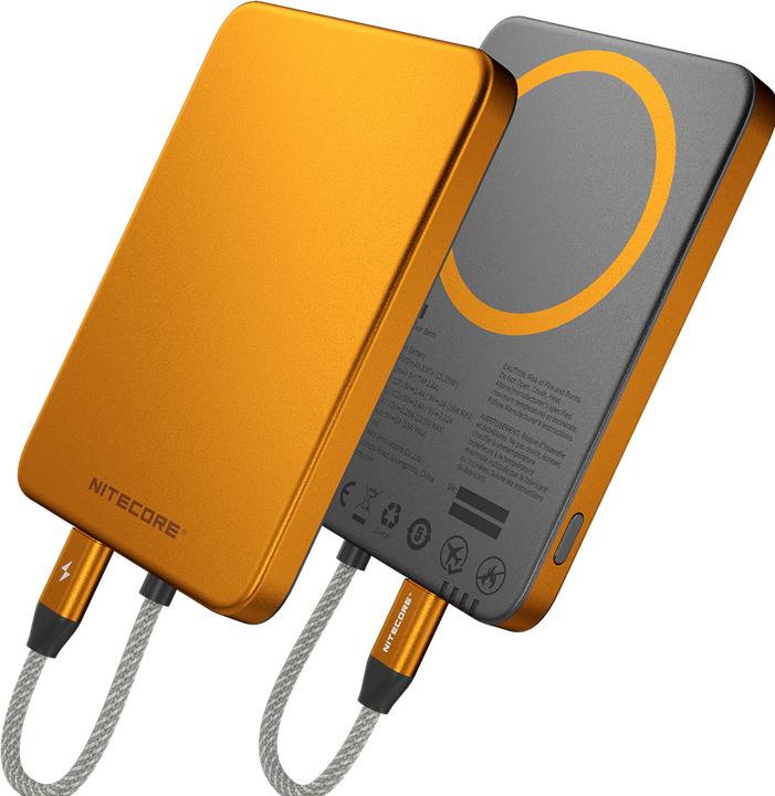 Actual product image Nitecore POCKET 5 Magnetic Ultra Thin Power Bank Alloy Orange (5000 mAh, 22.50 W)