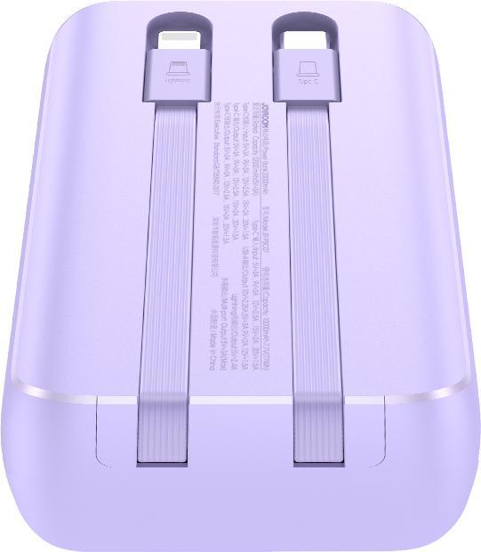 Productafbeelding Joyroom 30W 20000mAh mini Power Bank met ingebouwde kabels, Lightning & USB-C - Paars (20000 mAh, 30 W, 77 Wh)