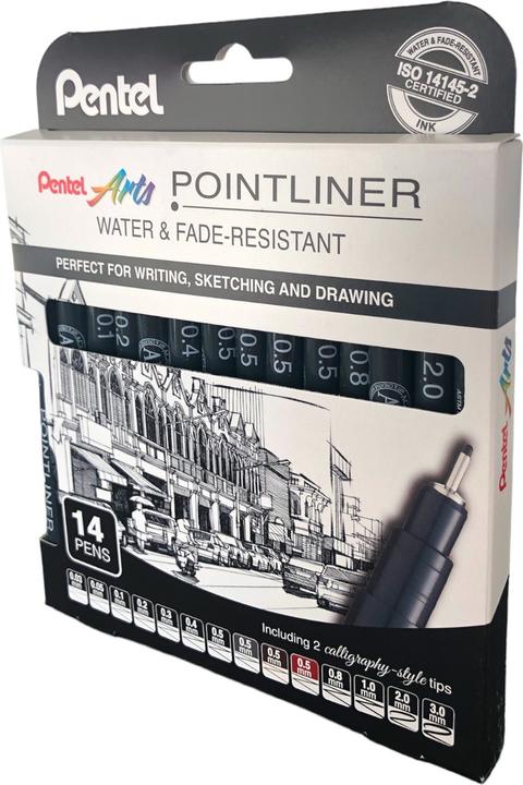 Image du produit Pentel Fineliner POINTLINER Pigment 14er Set noir (Noir, gris, 14 x)