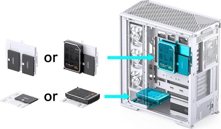 Produktbild Jonsbo D400 PC-Gehäuse, Midi Tower, ATX, Tempered Glass - weiss (ATX, mATX, Mini-ITX)